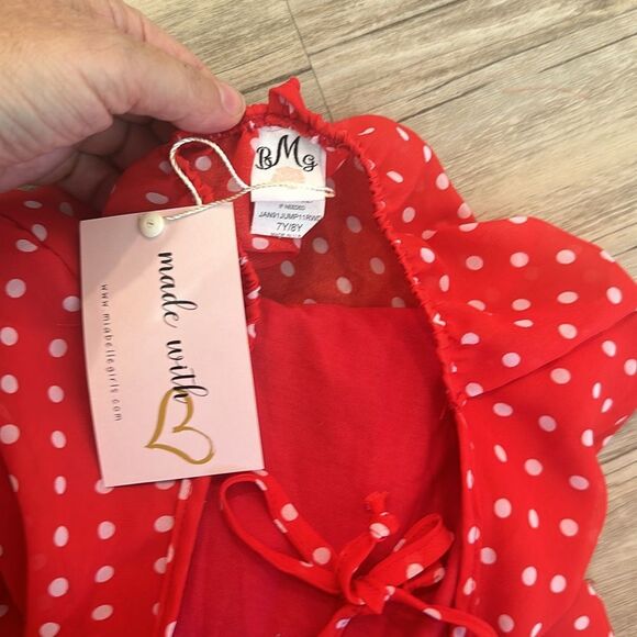 NWT Mia Belle Girls 6-7 Red and White Polka Dot Romper Lace Ruffles Photoshoot - Picture 2 of 5